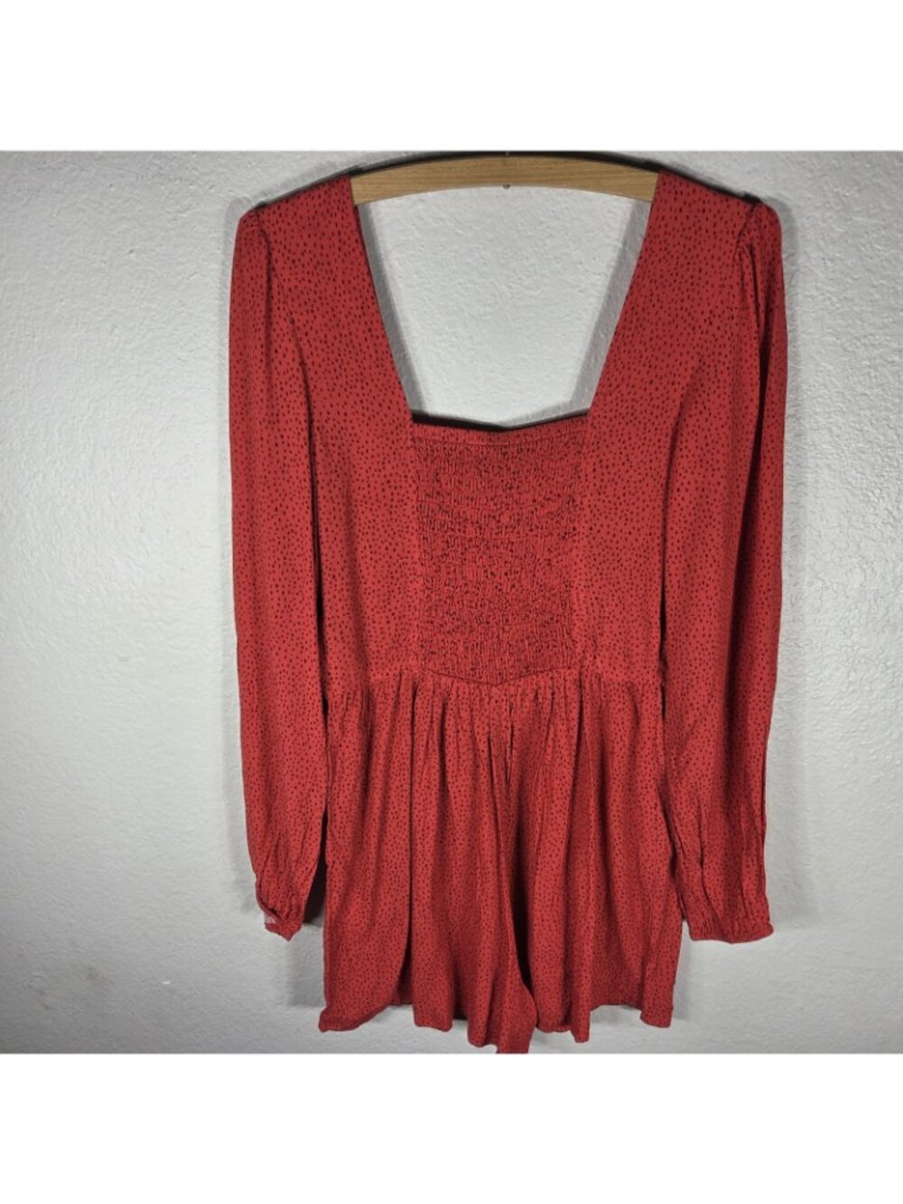 Express Smocked Polka Dot Red Long Sleeve Romper Size S Button Up - Picture 2 of 16